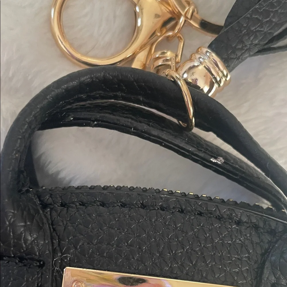 Mini Tote Bag Key Chain and Coin Purse Charm - Black with Gold Tone Accents